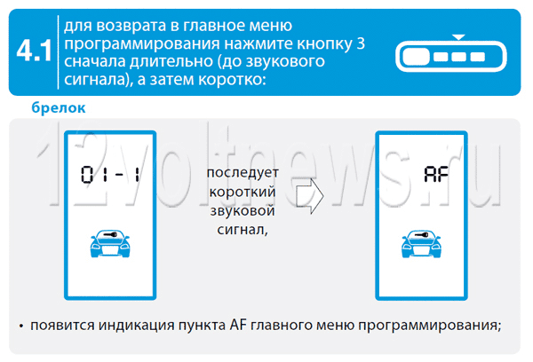 Возврат в главное меню после программирования таблицы 1