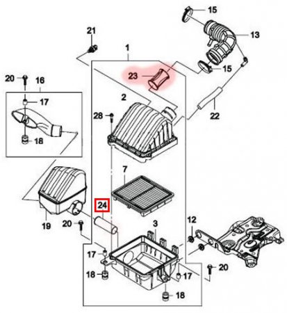 Схема системы впуска воздуха двигателя Daewoo Matiz