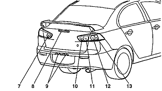 Типы ламп Mitsubishi Lancer X - задняя часть