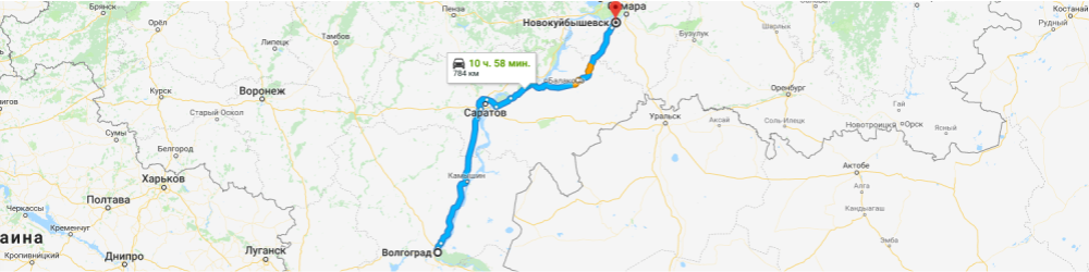 Карта перевозки негабаритного груза: г. Волгоград – г. Новокуйбышевск. Перевозка сепаратора.