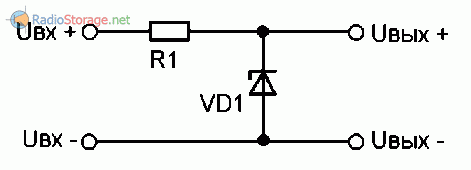 Схема простейшего параметрического стабилизатора на стабилитроне и резисторе