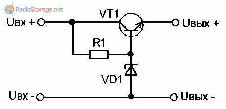 Схема параметрического стабилизатора напряжения на одном транзисторе