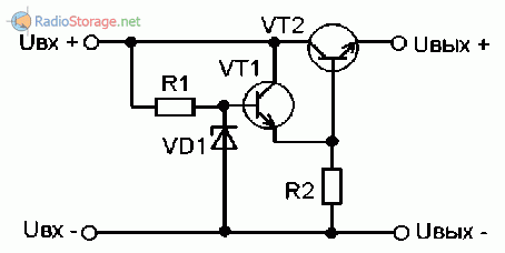 Принципиальная схема стабилизатора напряжения на основе составного транзистора