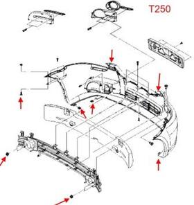 схема крепления переднего бампера Chevrolet Aveo (T200, T250)