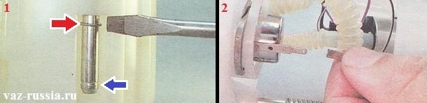 Поддевание стопорного кольца и его перемещение по направляющей, а так же отсоединение проводка от регулятора давления топлива