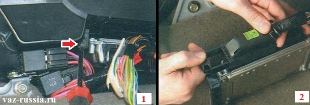 Откручивание винта который крепит контроллер к корпусу отопителя и его вынимание от туда, а так же отсоединение колодки проводов от снятого контроллера